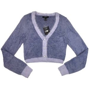 Forever 21 Purple Y2K Fuzzy Crop Cardigan Sweater